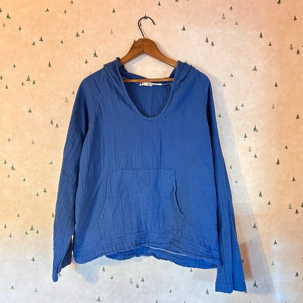 Linen Blue Women's Beachwear Hooded Top